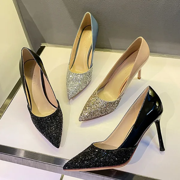 Charmant Champagne Escarpins Paillettes Soirée Escarpins 2021 10 cm Talons Aiguilles À Bout Pointu Escarpins Talons Hauts