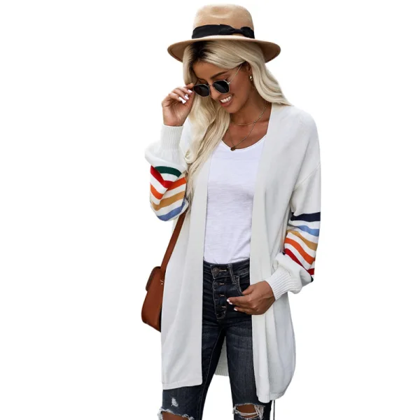 Chic / Beautiful Fall Winter Black Street Wear Knitting Coats & Jackets Multi-Colors Stripe 2021 Loose Long Sleeve Women Tops