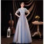 Charmant Bleu Ciel Appliques Robe De Bal 2021 Princesse Encolure Dégagée Perlage Paillettes En Dentelle Fleur Manches de cloche Dos Nu Longue Robe De Ceremonie