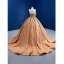 Haut de Gamme Champagne Perlage Paillettes Robe De Mariée 2021 Robe Boule Volants Bustier Sans Manches Dos Nu Tribunal Train Mariage