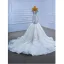 Luxus / Herrlich Fabelhaft Weiß Brautkleider / Hochzeitskleider 2021 Meerjungfrau Bandeau Perlenstickerei Strass Spitze Blumen Ärmellos Rückenfreies Kathedrale Schleppe Hochzeit