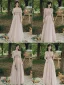 Modest / Simple Dusky Pink Sequins Bridesmaid Dresses 2021 A-Line / Princess Short Sleeve Backless Floor-Length / Long Wedding Party Dresses