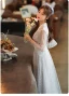 Fashion Sky Blue Lace Flower Bridesmaid Dresses 2021 A-Line / Princess V-Neck Pearl Sequins Bell sleeves Floor-Length / Long Wedding Party Dresses