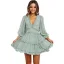 Sexy Sommer Resort-Kleidung Weiß Blumen Damen Kleider 2021 Chiffon V-Ausschnitt Lange Ärmel Rückenfreies Lose