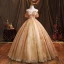 Charming Champagne Beading Pearl Sequins Prom Dresses 2021 Ball Gown Strapless Sleeveless Backless Floor-Length / Long Formal Dresses