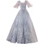 Charmant Gris Robe De Bal 2021 Princesse Encolure Dégagée Perlage Perle En Dentelle Fleur Gonflée Manches Courtes Dos Nu Longue Robe De Ceremonie