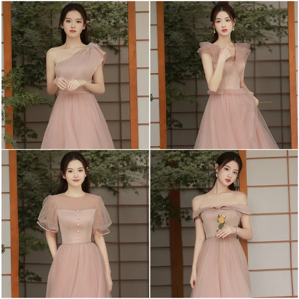 Modest / Simple Dusky Pink Bridesmaid Dresses 2021 A-Line / Princess Short Sleeve Floor-Length / Long Wedding Party Dresses
