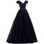 Elegant Black Prom Dresses 2021 A-Line / Princess V-Neck Beading Rhinestone Lace Flower Short Sleeve Backless Floor-Length / Long Formal Dresses
