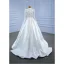 High-end Elegant Ivory Satin Wedding Dresses 2021 A-Line / Princess High Neck Beading Pearl Sequins Long Sleeve Sweep Train Wedding