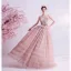 Chic / Belle Rougissant Rose Volants en Cascade Robe De Bal 2021 Princesse Encolure Dégagée Perlage Perle Paillettes En Dentelle Fleur Sans Manches Dos Nu Longue Robe De Ceremonie