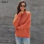 Comfortable Fall Winter Orange Casual Knitting Sweaters 2021 Cotton Loose High Neck Long Sleeve Women Tops