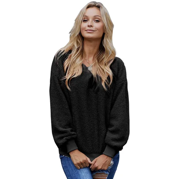 Comfortable Casual Fall Winter Candy Pink Plush Sweatshirts 2021 Scoop Neck Loose Long Sleeve Women Tops