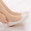 Chic / Beautiful White Pearl Lace Flower Flat Wedding Shoes 2021 Pointed Toe Wedding