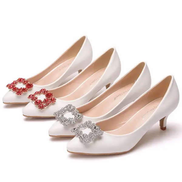 Elegant White Rhinestone Wedding Shoes 2021 5 cm Stiletto Heels Pointed Toe Wedding Pumps High Heels