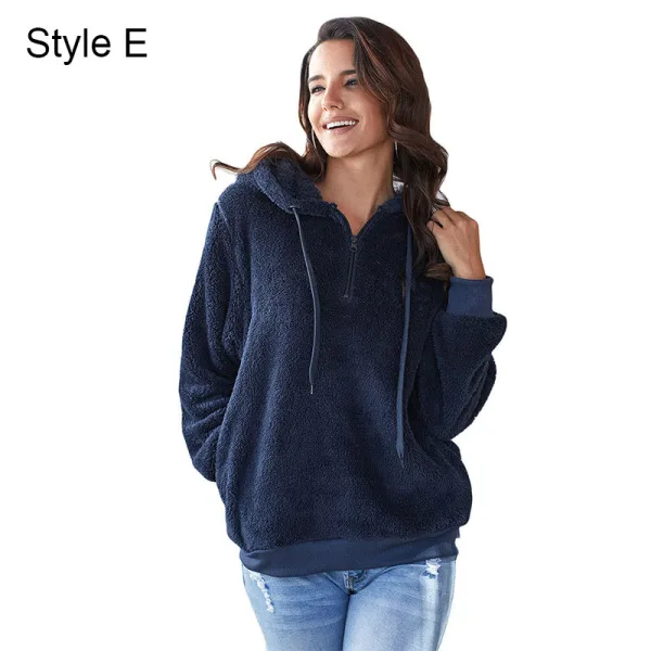 Fashion Fall Winter Street Wear Grey Plush Sweatshirts 2021 Loose V-Neck Long Sleeve Women Tops