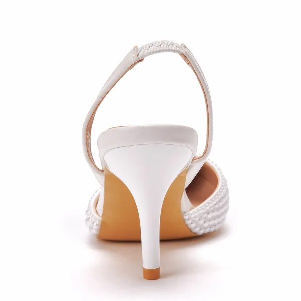 Chic / Beautiful White Pearl Wedding Shoes 2021 7 cm Stiletto Heels Pointed Toe Wedding High Heels