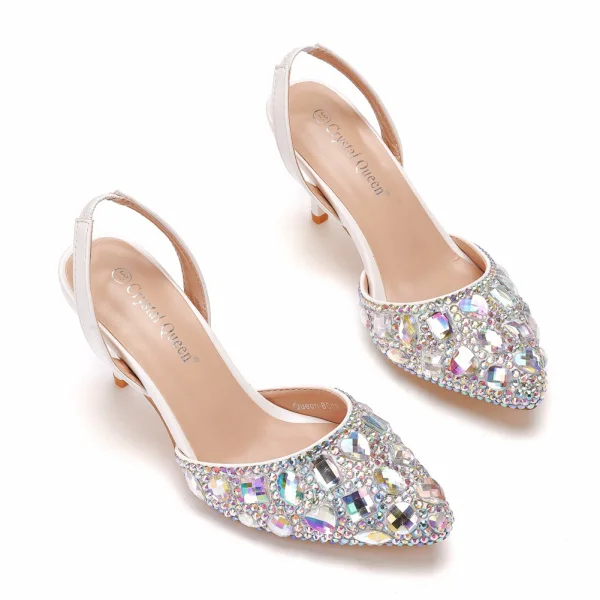 Charmig Multi-Färger Rhinestone Brudskor 2021 7 cm Stilettklackar Spetsiga Bröllop Högklackade