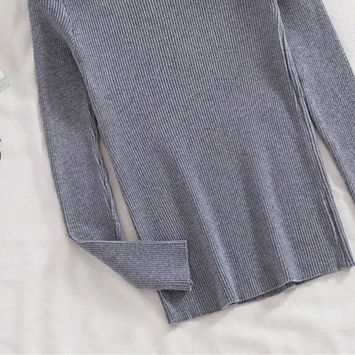 Sexy Sky Blue Fall Winter Street Wear Knitting Tight  Sweaters 2021 V-Neck Lapel  Long Sleeve Women Tops