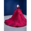 Elegant Burgundy Wedding Dresses 2021 Ball Gown Beading Pearl Sequins V-Neck Sleeveless Backless Cascading Ruffles Cathedral Train Wedding