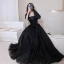 Elegant Black Prom Dresses 2021 A-Line / Princess Square Neckline Puffy Short Sleeve Backless Floor-Length / Long Prom Formal Dresses