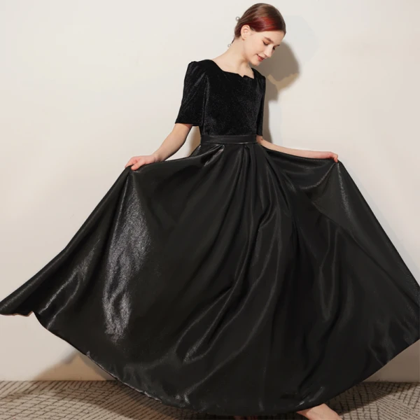 Elegant Black Birthday Suede Party Dresses Flower Girl Dresses 2021 A-Line / Princess Square Neckline Short Sleeve Floor-Length / Long Backless Bow Flower Girl Dresses