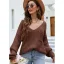 Comfortable Casual Fall Winter Brown Knitting Sweaters 2021 V-Neck Long Sleeve Loose Women Tops