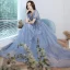 Élégant Océan Bleu Robe De Bal 2021 Princesse V-Cou Perlage Perle Paillettes Manches Courtes Longue Robe De Bal