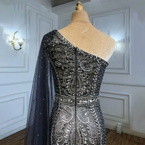 High-end Grey Beading Rhinestone Evening Dresses 2021 Trumpet / Mermaid One-Shoulder Sleeveless Backless Floor-Length / Long Evening Party Formal Dresses