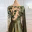 Modern / Fashion Olive Green Evening Dresses  2021 A-Line / Princess Scoop Neck Beading Rhinestone Long Sleeve Evening Party Floor-Length / Long Formal Dresses