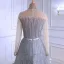 High-end Grey Beading Rhinestone Sequins Evening Dresses  2021 A-Line / Princess High Neck Long Sleeve Sash Floor-Length / Long Formal Dresses