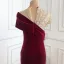 Haut de Gamme Bordeaux Daim Robe De Soirée 2021 Trompette / Sirène Encolure Dégagée Perlage Faux Diamant Paillettes Soirée Manches Courtes Train De Balayage Robe De Ceremonie