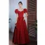 Elegant Burgunder Beading Perle Ballkjoler 2021 Prinsesse Satin Firkantet Hals Puffy Korte Ermer Ryggløse Lange Formelle Kjoler