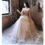 Charmant Kaki Perlage Glitter Robe De Bal 2021 Princesse Volants De l'épaule Manches Courtes Dos Nu Longue Robe De Ceremonie
