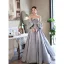 Elegant Sky Blue Satin Prom Dresses 2021 A-Line / Princess Strapless Beading Bow Short Sleeve Backless Floor-Length / Long Formal Dresses