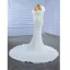Luxury / Gorgeous Charming White Beading Pearl Sequins Wedding Dresses 2021 Trumpet / Mermaid Ruffle Scoop Neck Long Sleeve Backless Chapel Train Wedding