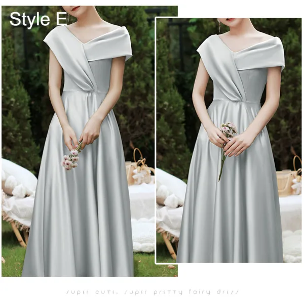 Modest / Simple Olive Green Satin Bridesmaid Dresses 2021 A-Line / Princess Short Sleeve Backless Floor-Length / Long Wedding Party Dresses