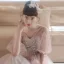 Fashion Blushing Pink Bridesmaid Dresses 2021 A-Line / Princess Beading Pearl Sequins Lace Flower Short Sleeve Backless Floor-Length / Long Wedding Party Dresses