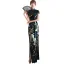 Style Chinois Bleu Marine Paillettes Robe De Soirée Cheongsam 2021 Trompette / Sirène Velour Col Haut Manches Courtes Thé Longueur Robe De Ceremonie