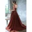 Charmant Café Satin Robe De Bal 2022 Princesse Bustier Noeud Sans Manches Dos Nu Train De Balayage Robe De Ceremonie