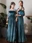 Modest / Simple Ink Blue Suede Bridesmaid Dresses 2022 A-Line / Princess V-Neck Short Sleeve Backless Floor-Length / Long Wedding Party Dresses
