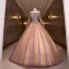 Elegant Purple Pearl Sequins Lace Flower Prom Dresses 2022 Ball Gown Off-The-Shoulder Long Sleeve Floor-Length / Long Formal Dresses