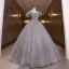 Élégant Gris Paillettes Robe De Bal 2022 Princesse De l'épaule Appliques Gonflée Manches Courtes Dos Nu Longue Robe De Ceremonie