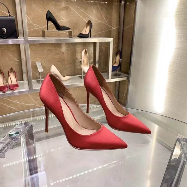 Chic / Beautiful Black Office Leather Satin Pumps 2022 12 cm Stiletto Heels Pointed Toe Pumps High Heels