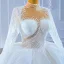 High End Weiß Handgefertigt Perlenstickerei Pailletten Brautkleider / Hochzeitskleider 2022 Ballkleid Stehkragen Lange Ärmel Königliche Schleppe
