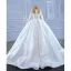 High-end White Beading Pearl Lace Flower Wedding Dresses 2022 Ball Gown Scoop Neck Long Sleeve Court Train Wedding