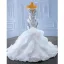 Luxury / Gorgeous High-end White Cascading Ruffles Beading Pearl Rhinestone Sequins Wedding Dresses 2022 Trumpet / Mermaid Spaghetti Straps Sleeveless Backless Court Train