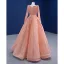 High End Pink Ballkleider 2022 A Linie Eckiger Ausschnitt Perlenstickerei Strass Pailletten Lange Ärmel Rückenfreies Lange Festliche Kleider