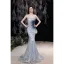 Scintillantes Sexy Bleu Ciel Paillettes Robe De Soirée 2022 Trompette / Sirène Bustier Perlage Faux Diamant Sans Manches Dos Nu Train De Balayage Robe De Ceremonie