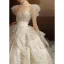 Luxury / Gorgeous Glitter Sequins Beading Pearl Lace Flower Ivory Wedding Dresses 2022 Ball Gown Scoop Neck Puffy Short Sleeve Sash Satin Bow Royal Train Wedding