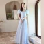 Élégant Bleu Ciel Perle Robe De Bal 2021 Princesse Encolure Carrée Manches Courtes Dos Nu Longue Robe De Ceremonie
